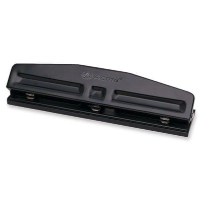 Acme United Light Duty 3-Hole Punch - 3 Punch Head(s) - 8 Sheet - 6.35 mm Punch Size - Round Shape - Black