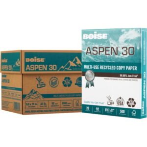 Aspen 30 Multi-Use Copy Paper - 92 Brightness - Letter - 215.90 mm x 279.40 mm - 9071.85 g Basis Weight - Smooth - Sustainable Forestry Initiative (SFI) - Jam-free, Acid-free - White - 2500 / Carton