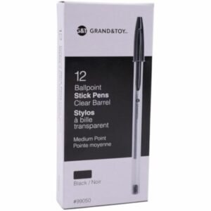 Grand and Toy Premium Ballpoint Pens  Black  Medium  Box of 12 - 0.7 mm  Medium Round Pen Point - Black Ink - Clear Barrel - 12 / Box