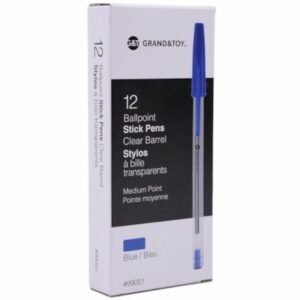 Grand and Toy Premium Ballpoint  Pens  Blue Medium  Box of 12 - 0.7 mm Medium Round Pen Point - Blue Ink - Clear Barrel - 12 / Box