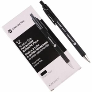 Grand and Toy Rubber Barrel Retractable Ballpoint Pens Black Fine 0.7 mm 12/BX - 0.7 mm Fine Round Pen Point - Retractable - Black Ink - Black Barrel - 12 / Box