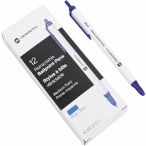 Grand and Toy Retractable Ballpoint Pens Blue Medium 1.0 mm 12/BX - 1 mm Medium Round Pen Point - Retractable - Blue Ink - White Barrel - 12 / Box