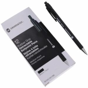 Grand and Toy Rubber Barrel Retractable Ballpoint Pens Black Medium 1.0 mm 12/BX - 1 mm  Medium Round Pen Point - Refillable - Retractable - Black Ink - Black Barrel - 12 / Box