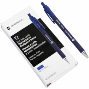 Grand and Toy Rubber Barrel Retractable Ballpoint Pens Blue Medium 1.0 mm 12/BX - 1 mm Medium Round Pen Point - Refillable - Retractable - Blue Ink - Blue Barrel - 12 / Box